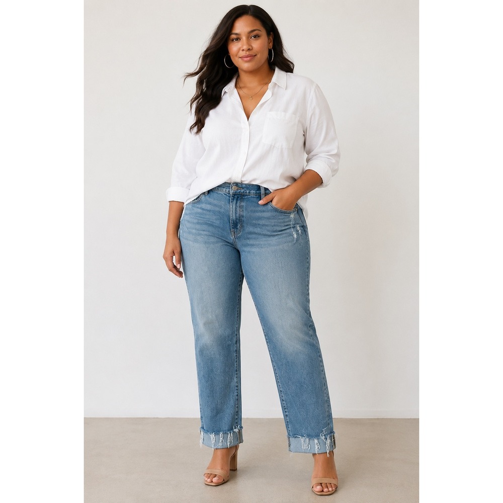 Kensie Jeans The Juliet High Rise Slim Vintage Luxe Blue Frayed Hem Jeans 14/32 - Picture 1 of 8